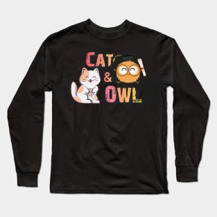 "Cat & Owl"  Awesome Design Long Sleeve T-Shirt